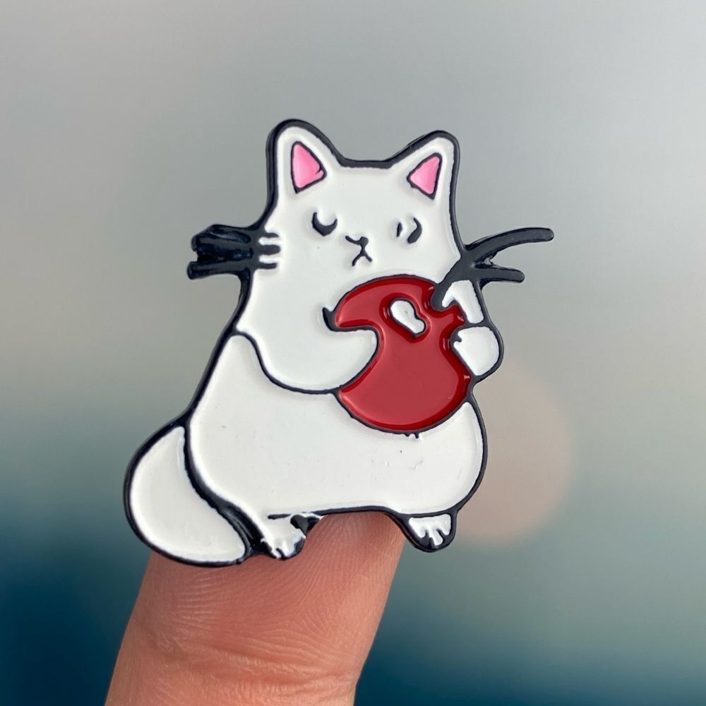 White Kitty & Cherry Enamel Pin/ Brooch Lapel